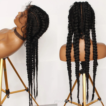 FZY Braid Hair Wig Synthetic Hair Brown Wigs 4 Long Box Braided 360 Lace Wigs  with baby hair For Black Women